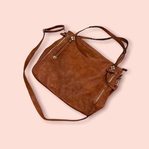 Slouchy Brown Faux Leather Hobo Bag with crossbody and Short Straps